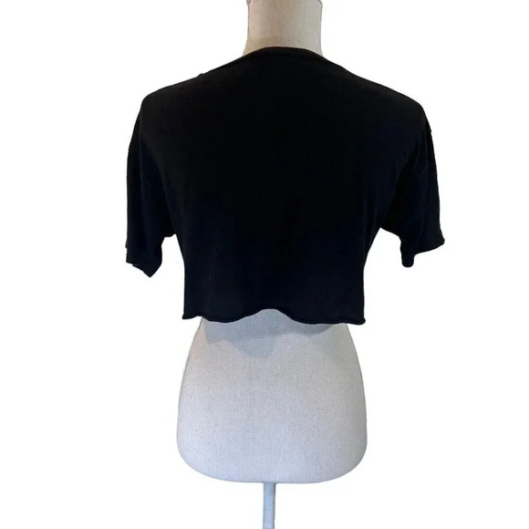 Windsor Crop Top Rock And Roll Distressed Holes Motorcycle Graphic Edgy Black - Picture 3 of 8